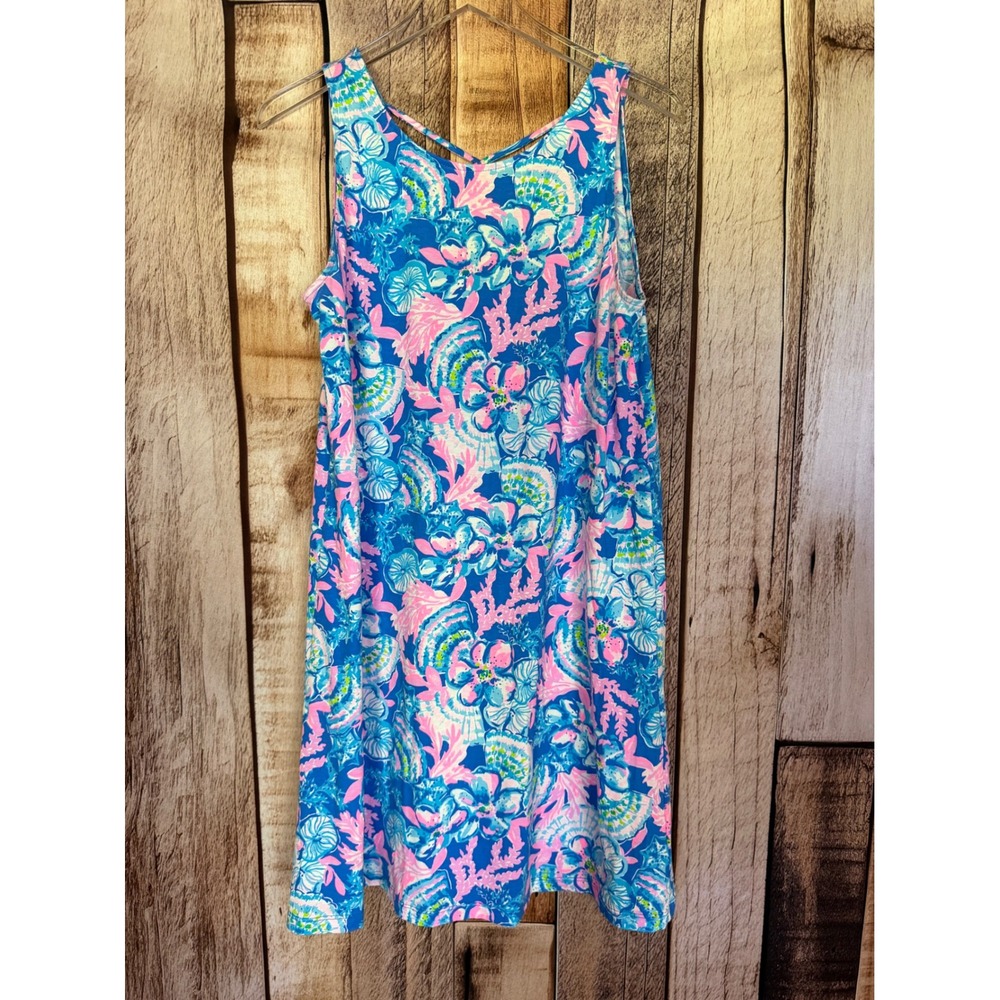 Lilly Pulitzer Kristen Swing Dress Blue Tang Sitting Seaside Vacation Medium
